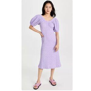 STINE GOYA Garance Smocked Lavender Puff Sleeve Midi Dress